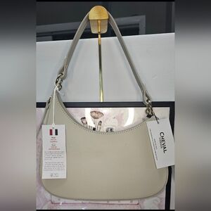 NWT Cheval Firenze Beige Italian Leather Shoulder Bag‎ Cream
